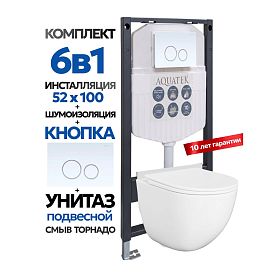Комплект: Инсталляция Aquatek Duos 50+Кнопка 005A белый глянец/хром+Stella XL T JK0011011 белый унитаз, смыв торнадо - фото 1
