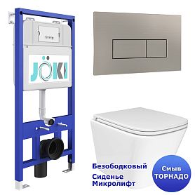 Комплект: Инсталляция JK01150 + Кнопка JK204546 сталь + Verna T JK3031025 белый унитаз, смыв торнадо - фото 1