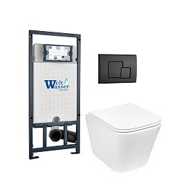 Комплект Weltwasser 10000011923 унитаза Gelbach 043 MT-WT с сиденьем микролифт и инсталляции Marberg 507 с черной кнопкой Mar 507 SE MT-BL - фото 1