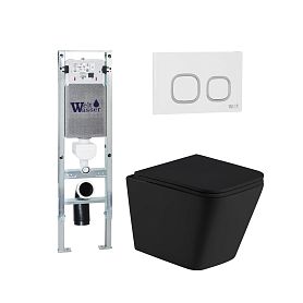 Комплект Weltwasser 10000011973 унитаза Gelbach 043 MT-BL с сиденьем микролифт и инсталляции Amberg 350 ST с белой кнопкой Amberg RD-WT - фото 1