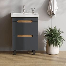 Тумба под раковину Оника Айленд 60, напольная, цвет графит / дуб крафт золотой - фото 1