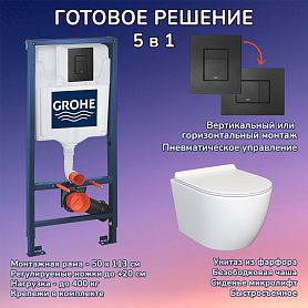 Комплект: Инсталляция Grohe 3 в 1 38811KF0 черная кнопка+Stella JK1061016 белый унитаз - фото 1
