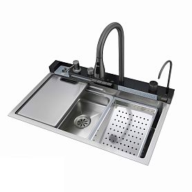 Многофункциональная кухонная мойка CeruttiSPA Gloria Nano Embos, 75x46 см, цвет хром матовый - фото 1