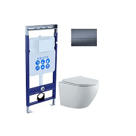 Комплект Акватек Европа Mw: Инсталляция EasyFix INS-0000010 + Кнопка KDI-0000054 оружейная сталь + Унитаз Европа AQ1901-MW белый матовый - фото 1