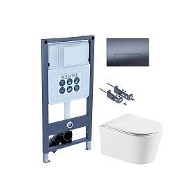 Комплект Акватек Оберон T PNS 009: Инсталляция Pneumo S50 INSP-0000001 + Кнопка PNS -0000009 оружейная сталь + Унитаз Оберон AQ1365T-00 белый - фото 1