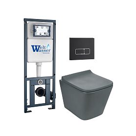 Комплект Weltwasser 10000010583 унитаза Gelbach 041 MT-GR с сиденьем микролифт и инсталляции Marberg 410 с черной кнопкой Mar 410 SE MT-BL - фото 1