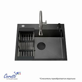 Кухонная мойка Ceruttispa Gloria 50B Nano Black, 50х50 см, цвет графит - фото 1