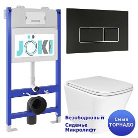 Комплект: Инсталляция JK03351 + Кнопка JK205552 черная / хром + Verna T JK3031025 белый унитаз, смыв торнадо - фото 1