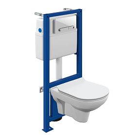 Комплект Cersanit: Унитаз City CO DPL EO Slim + Инсталляция Link Pro + Кнопка Estetica белая / хром - фото 1