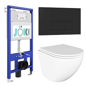 Комплект: Инсталляция JK01150 + Кнопка JK203507BM черная + Stella JK1021007 белый унитаз - фото 1