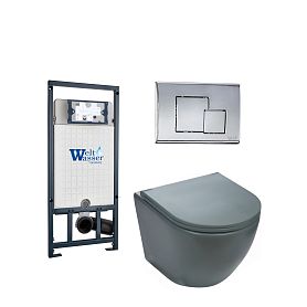 Комплект Weltwasser 10000010883 унитаза Merzbach 041 MT-GR с сиденьем микролифт и инсталляции Marberg 507 с кнопкой Mar 507 SE хром - фото 1