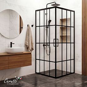 Душевой уголок Ceruttispa Muza 90N 90x90, стекло прозрачное, профиль черный матовый - фото 1