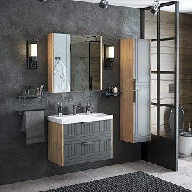 Мебель для ванной Corozo Инди 80, подвесная/напольная, цвет дуб канзас/графит - фото 1