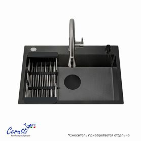 Кухонная мойка Ceruttispa Gloria 60B Nano Black, 60х50 см, цвет графит - фото 1