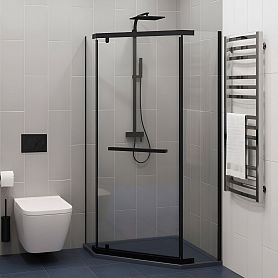 Душевой уголок CeruttiSPA Chika ZP91B 90x90, с полотенцедержателем, стекло прозрачное, профиль черный матовый - фото 1