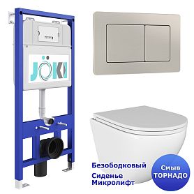 Комплект: Инсталляция JK01150 + Кнопка JK014564 сталь + Stella T JK1101010 белый унитаз, смыв торнадо - фото 1