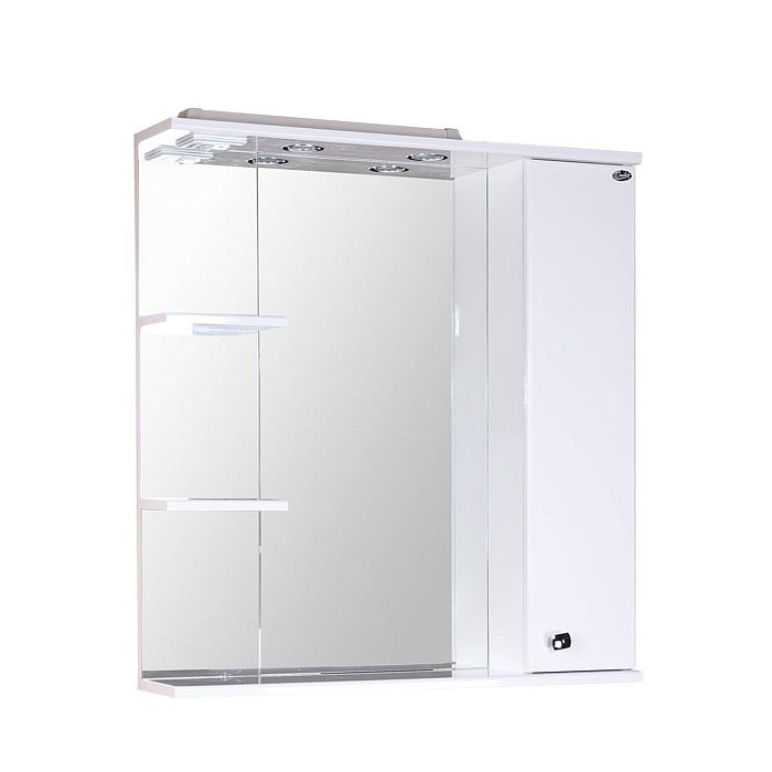 Шкаф-зеркало Оника Эльбрус 80, правый, с подсветкой, цвет белый