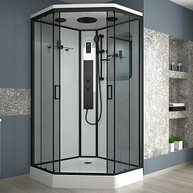 Душевая кабина Niagara Premium NG-6901-01GD BLACK 90х90, стекло тонированное, профиль черный матовый, с крышей, с гидромассажем, с пультом управления - фото 1