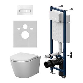 Комплект AM.PM IS110301.851900 инсталляции ErgoFit с белой кнопкой и подвесного унитаза X-Joy Aquaspin с сиденьем микролифт - фото 1
