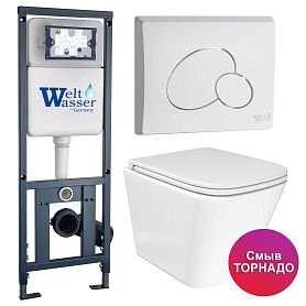 Комплект: Weltwasser Инсталляция Mar 410+Кнопка Mar 410 RD GL-WT белая+Verna T JK3031025 белый унитаз, смыв Торнадо - фото 1