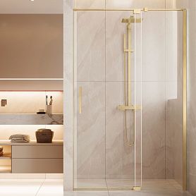 Душевая дверь Vincea Extenza VDP-4EX 110x195, стекло прозрачное, профиль брашированное золото - фото 1