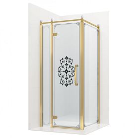 Душевой уголок Ambassador Royal 18015307-L 100x100, левый, стекло прозрачное с рисунком, профиль золото - фото 1