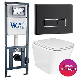 Комплект: Weltwasser Инсталляция Mar 410+Кнопка Mar 410 SE MT-BL черная+Verna T JK3031025 белый унитаз, смыв Торнадо - фото 1