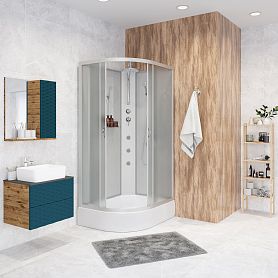 Душевая кабина Niagara Classic NG-33094-14RBKTG 100х90, правая, стекло матовое, профиль серебро, без крыши, с гидромассажем - фото 1