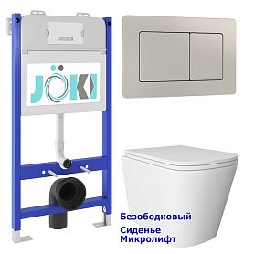 Комплект: Инсталляция JK03351 + Кнопка JK014564 сталь + Verna JK3021022 белый унитаз - фото 1