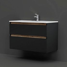 Тумба под раковину AM.PM X-Joy 100 подвесная, цвет черный матовый/дерево - фото 1