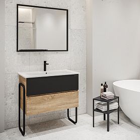 Мебель для ванной Grossman Солис 85, цвет черный / дуб сонома - фото 1