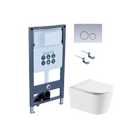Комплект Акватек Оберон T PNS 013: Инсталляция Pneumo S50 INSP-0000001 + Кнопка PNS -0000013 хром матовый + Унитаз Оберон AQ1365T-00 белый - фото 1
