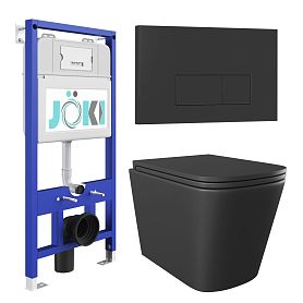 Комплект: Инсталляция JK01150 + Кнопка JK203507BM черная + Verna JK3021028MB черный унитаз - фото 1