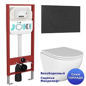 Комплект: Инсталляция JK45045 + Кнопка JK023543BM черная + Stella T JK1101010 белый унитаз, смыв Торнадо - фото 1