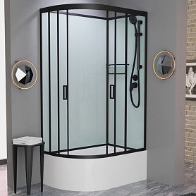 Душевая кабина Frank F412/2 R М Black 120x80, правая, с полотенцедержателем, стекло матовое, профиль черный, без крыши - фото 1
