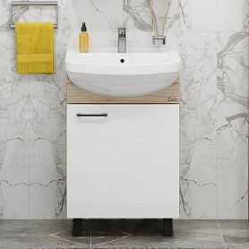 Тумба под раковину Оника Эко 52 Black, напольная, цвет белый / дуб сонома - фото 1