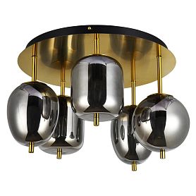 Потолочная люстра Arte Lamp Freddie A2231PL-5PB, арматура полированная медь, плафон стекло дымчатое - фото 1