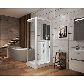 Душевая кабина Grossman Alba GR122 100x80, стекло прозрачное, профиль белый, с крышей, с гидромассажем - фото 1