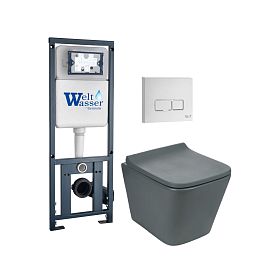 Комплект Weltwasser 10000010582 унитаза Gelbach 041 MT-GR с сиденьем микролифт и инсталляции Marberg 410 с белой кнопкой Mar 410 SE GL-WT - фото 1
