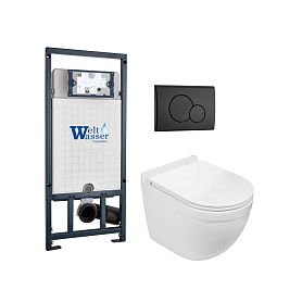 Комплект Weltwasser 10000012165 унитаза Heimbach 043 GL-WT с сиденьем микролифт и инсталляции Marberg 507 с черной кнопкой Mar 507 RD MT-BL - фото 1