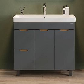 Тумба под раковину Оника Айленд 90, с бельевой корзиной, цвет графит / дуб крафт золотой - фото 1