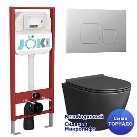 Комплект: Инсталляция JK45045 + Кнопка JK701528CH хром + Stella T JK1141020MB черный унитаз, смыв торнадо - фото 1