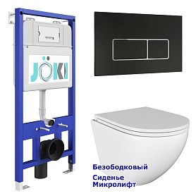 Комплект: Инсталляция JK01150 + Кнопка JK205552 черная / хром + Stella JK1021007 белый унитаз - фото 1