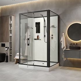 Душевая кабина Niagara Standart ST120/90/15Q/BL/BK 120х90, стекло прозрачное, профиль черный матовый, без крыши - фото 1