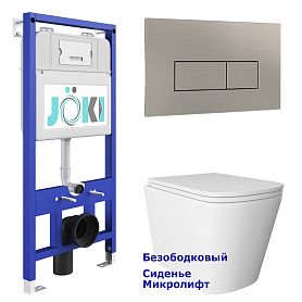 Комплект: Инсталляция JK01150 + Кнопка JK204546 сталь + Verna JK3021022 белый унитаз - фото 1