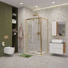 Душевой уголок Niagara Nova NG-43-9AG-A70G 90x70, стекло прозрачное, профиль холодное золото - фото 1