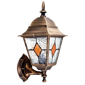 Уличный настенный светильник Arte Lamp Madrid A1541AL-1BN, арматура черная / золото, плафон стекло прозрачное - фото 1