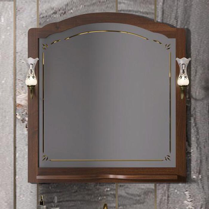 Зеркало Опадирис Лоренцо 100x105, с полкой, с отверстиями под светильники, цвет светлый орех