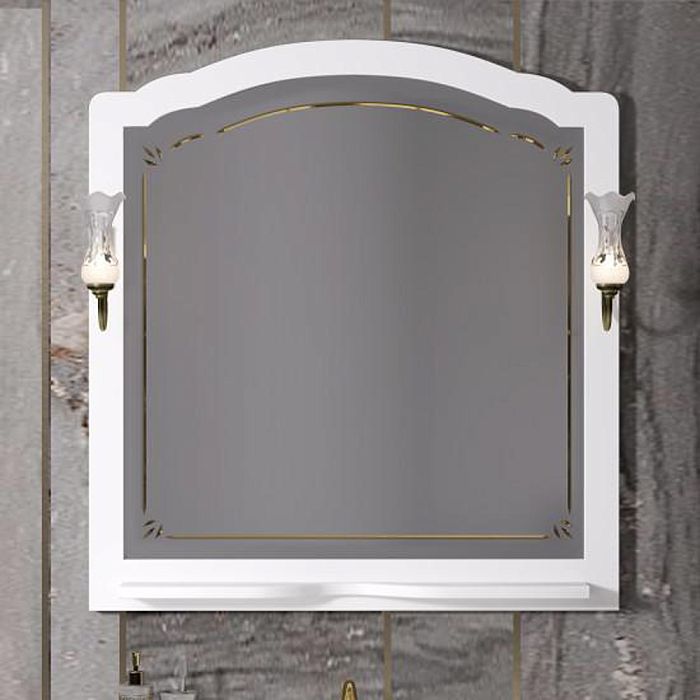 Зеркало Опадирис Лоренцо 100x105, с полкой, с отверстиями под светильники, цвет белый матовый