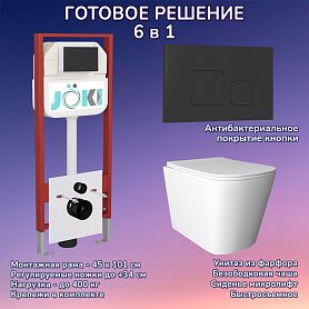 Комплект: Инсталляция JK45045 + Кнопка JK702534BM черная + Verna JK3021022 белый унитаз - фото 1